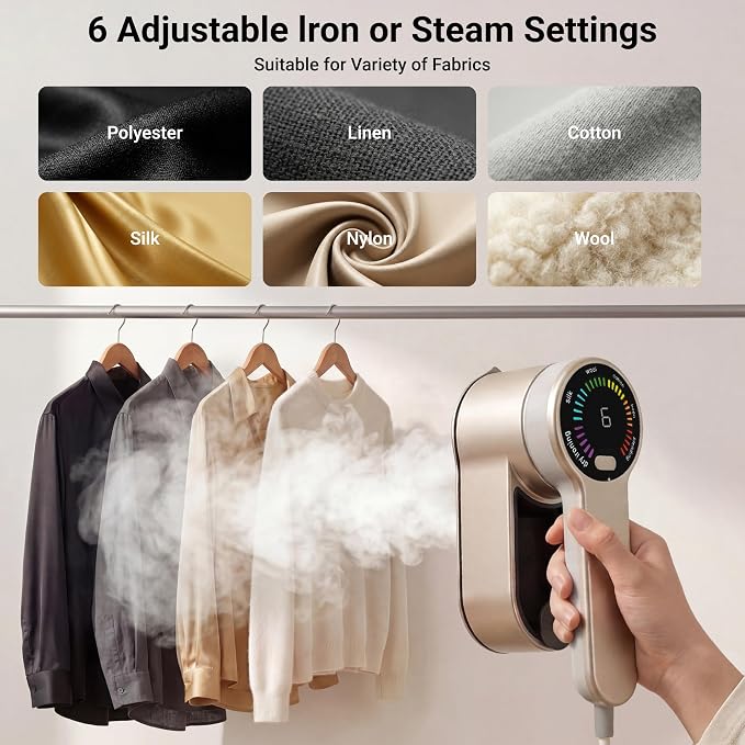 Travel Steamer for Clothes, 2-in-1 Portable Steamer & Travel Iron, 1200W Handheld Garment Steamer with 6 Modes, 180° Rotatable Steam Head, 30s Fast Heat-Up, 120ML Tank – 110V Only