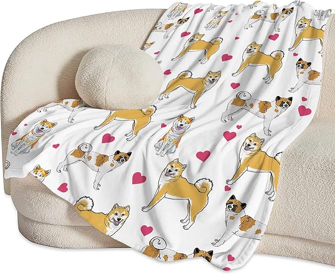 Akita Dog Gifts and Decor - Cute Throw Blanket for Girls, Women, Kids, Adults - Soft Warm Cozy Fleece Blanket for Couch, Sofa, Bed - 60"x50"