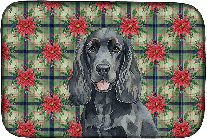 Caroline's Treasures Black Cocker Spaniel Christmas PoinsettIas Dish Drying Mat Absorbent Dish Drying Mat Pad for Kitchen Counter Dish Drainer Mat for Countertop, 14 x 21", Multicolor