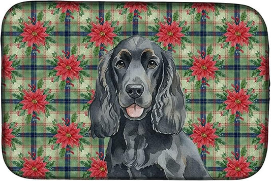 Caroline's Treasures Black Cocker Spaniel Christmas PoinsettIas Dish Drying Mat Absorbent Dish Drying Mat Pad for Kitchen Counter Dish Drainer Mat for Countertop, 14 x 21", Multicolor