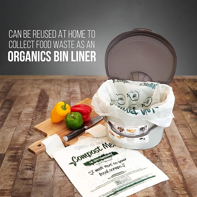 Compost Bags - 100% Certified Kitchen Garbage Bag for Shopping & Grocery - Green Bin Bags with Handles - Kitchen Bags - Plastic Free Food Waste Bag - 600 Bags Per Case