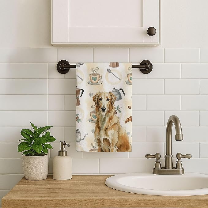 Caroline's Treasures Wheaten Scottish Deerhound Coffee Bar Kitchen Towel Velour Plush Front and Cotton Loop Back Machine Washable