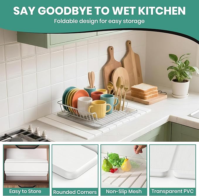 Stone Dish Drying Mat for Kitchen Counter - 23x15 Large Quick Dry Stone Mat Kitchen, Absorbent Diatomaceous Earth Kitchen Drying Mats for Countertops, Fast Drying Stone Sink Mat for Dishes and Cups