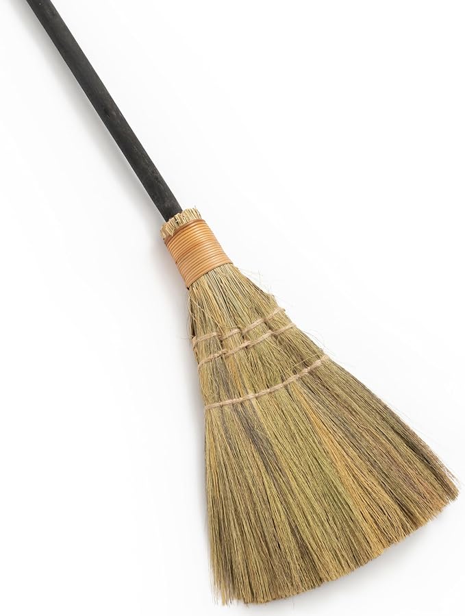Vietnamese Straw Soft Black Broom for Cleaning with Long Handle Broom- Broom Decorative 9.45'' Width, 45.28" Length