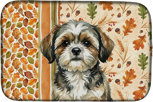 Caroline's Treasures Brindle Shih Tzu Heirloom Fall Dish Drying Mat Absorbent Dish Drying Mat Pad for Kitchen Counter Dish Drainer Mat for Countertop, 14 x 21", Multicolor