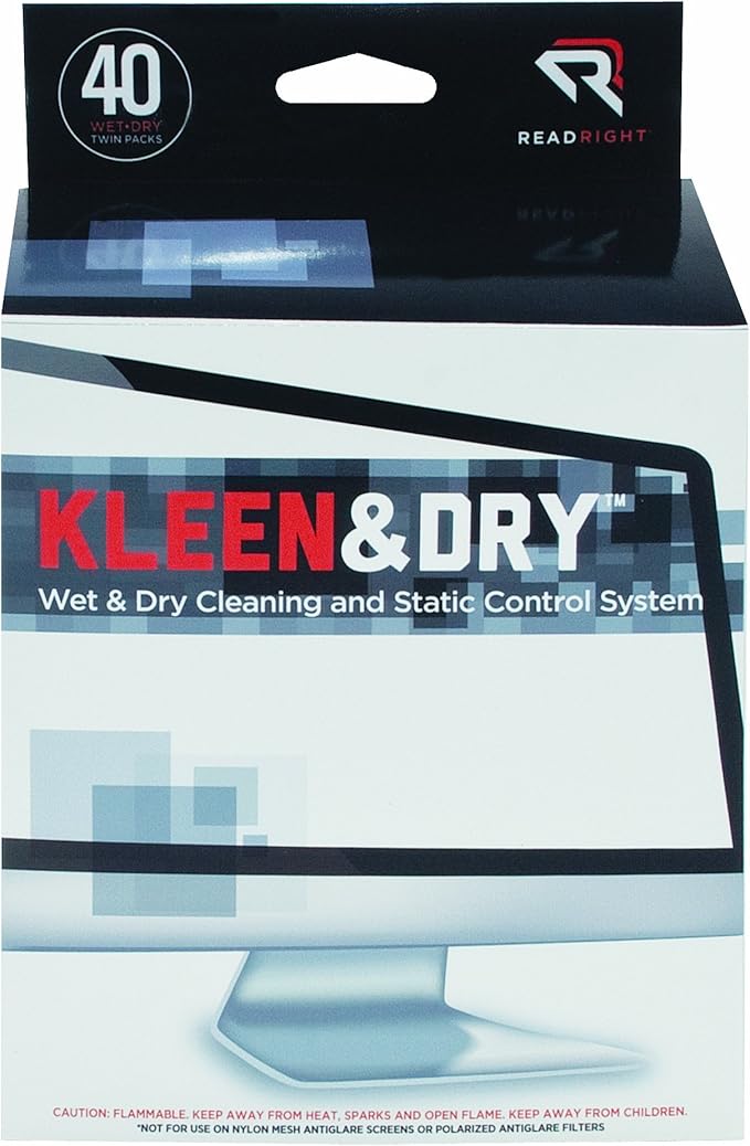 Read Right RR1305 Two Step Screen Kleen Wet and Dry Cleaning Wipes 5 x 5 40/Box