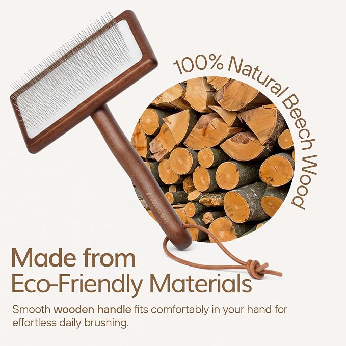 WaySoft Sheepskin Rug Brush with Premium Natural Beech Wood Handle, Restores Softness & Fluff, Gently Removes Dirt, Ideal for Sheepskin Rug Care, Includes Hanging Leather Strap for Easy Storage