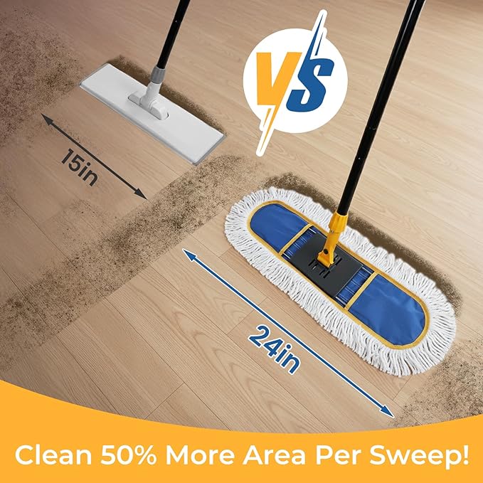 24" Push Broom Brush and 24" Dust mop, with a Large 24-inch Coverage Area for Heavy-Duty Sweeping and Mopping