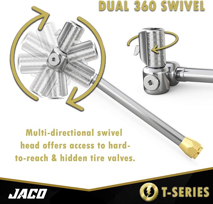 JACO Superior Products FlowPro 2.0 Digital Tire Inflator Gauge (200 PSI) with Add-on Lightning T-Series Dually Air Chuck