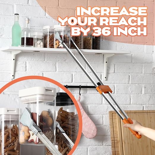 2 Pack Reacher Grabber Tool 34 Inch Lightweight Litter Pick up Sticks Aluminum Rustproof Trash Grabber Garbage Picker Garden Leaf Cleaning Trash Tong Reaching Assist Tool for Elderly Cleaner(Orange)
