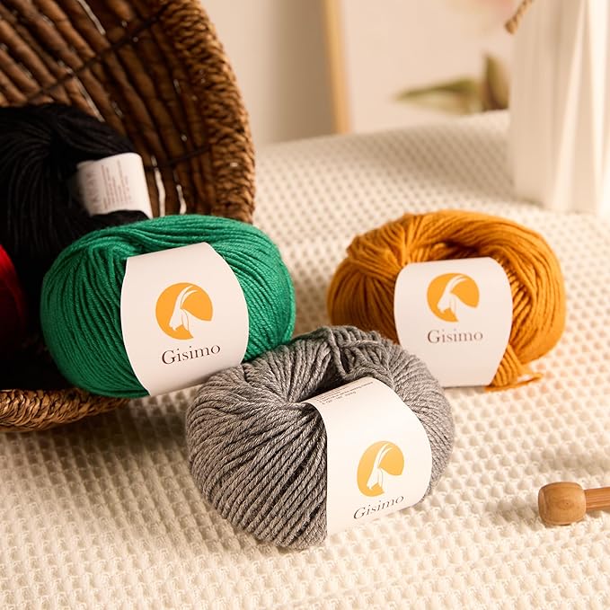 2 Balls Merino Wool Yarn, 12-Ply Luxurious and Soft Yarn for Hand Knitting & Crocheting, 1.76 OZ/50g, 120 yds/110 Meters(Orange,2Balls)