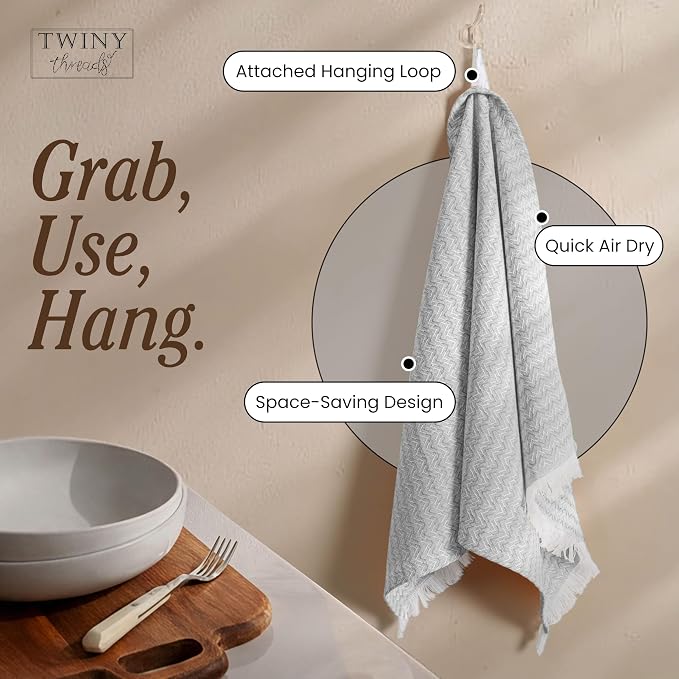TWINY threads Chevron Weave Kitchen Towel Multi Color Set, Premium 100% Cotton Kitchen Linen, Absorbent, Quick Drying, Machine Washable, Multi Purpose Towel for Drying Dishes, Set of 12, 16"x26"