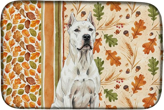 Caroline's Treasures Dogo Argentino Heirloom Fall Dish Drying Mat Absorbent Dish Drying Mat Pad for Kitchen Counter Dish Drainer Mat for Countertop, 14 x 21", Multicolor