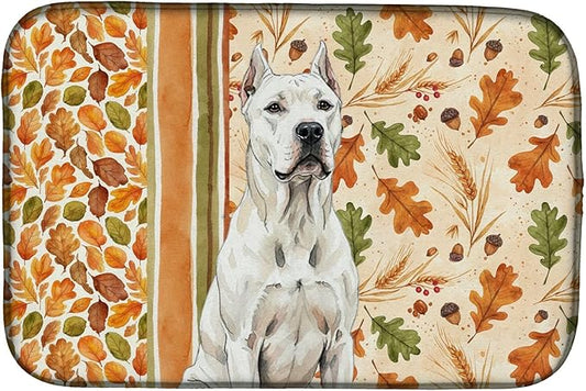 Caroline's Treasures Dogo Argentino Heirloom Fall Dish Drying Mat Absorbent Dish Drying Mat Pad for Kitchen Counter Dish Drainer Mat for Countertop, 14 x 21", Multicolor