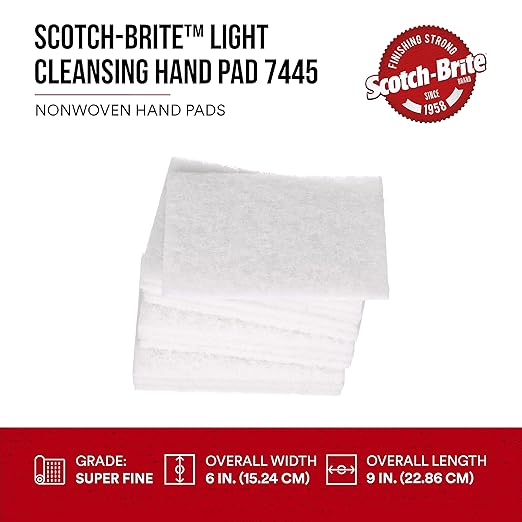Scotch-Brite Light Cleansing Hand Pad 07445, SF Grade, 6 in x 9 in, Mild Abrasive Hand Sanding Pad, For Metal, Vinyl, Porcelain and Other Delicate Surfaces, Pack of 20