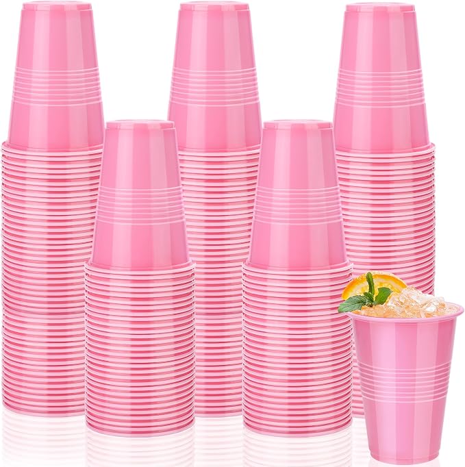 Kochorie 100 Pack Disposable Plastic Cups 16 Oz Solid Color Drinking Cups Party Supplies Strong and Sturdy Drinkware Cup For Birthday, Wedding, Baby Shower, Gender Reveal Party& Daily Use, Pink