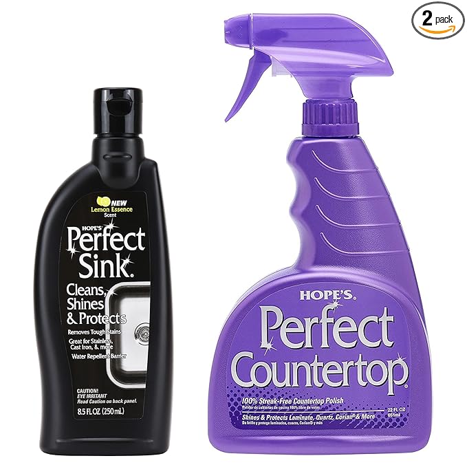 HOPE'S Perfect Sink Cleaner and Polish, 8.5 Fl Oz, and Perfect Countertop Cleaner and Polish, 22 Fl Oz, Bundle