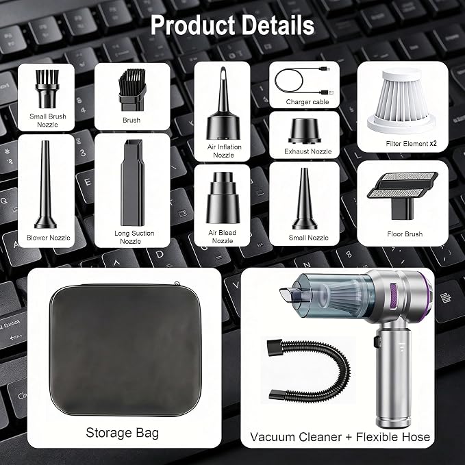 Car Vacuum Portable Cordless, 4-in-1 Handheld Vacuum 22000Pa Super Power with 10 Cleaning Nozzle Tools for Nooks and Crannies