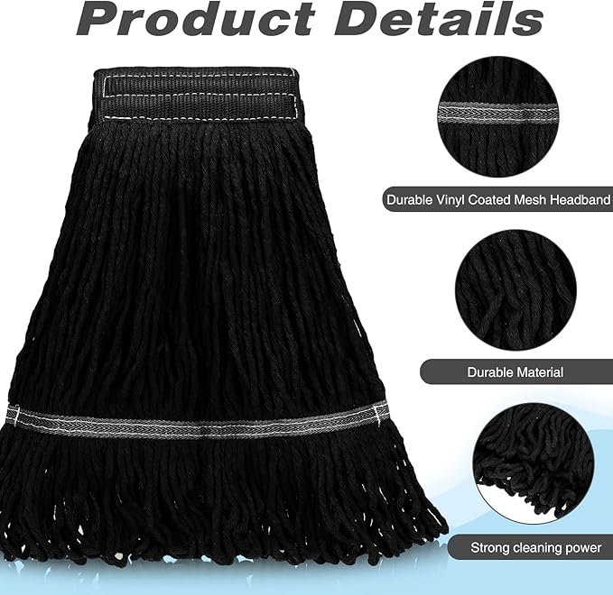 Nuogo 10 Pcs Commercial Mop Head Replacement Floor Cleaning Wet Heavy Duty Commercial Mop Refills General Cleaning(27.6 Inch,Black)