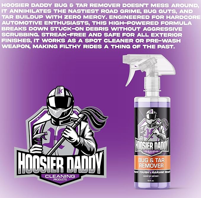 Hoosier Daddy 16oz Car Bug & Tar Remover - Fast-Acting Formula Dissolves Tough Bugs, Tar, & Sap - Easy Spray-On, Wipe-Off Solution for a Spotless Polished Finish + Air Freshener (2-Pack)