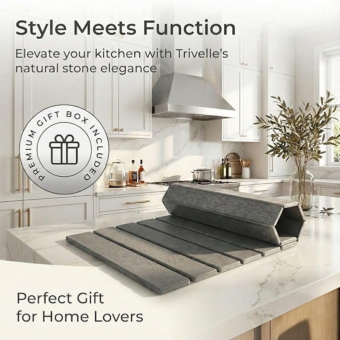 Stone Drying Mat for Kitchen Counter, Extra Large Stone Dish Drying Mat 23.6 x 15.5 in, Quick Drying Matt Kitchen Counter for Dishes, Soapstone Dish Mat, Quick Dry Gray Diatomite Sink Pad