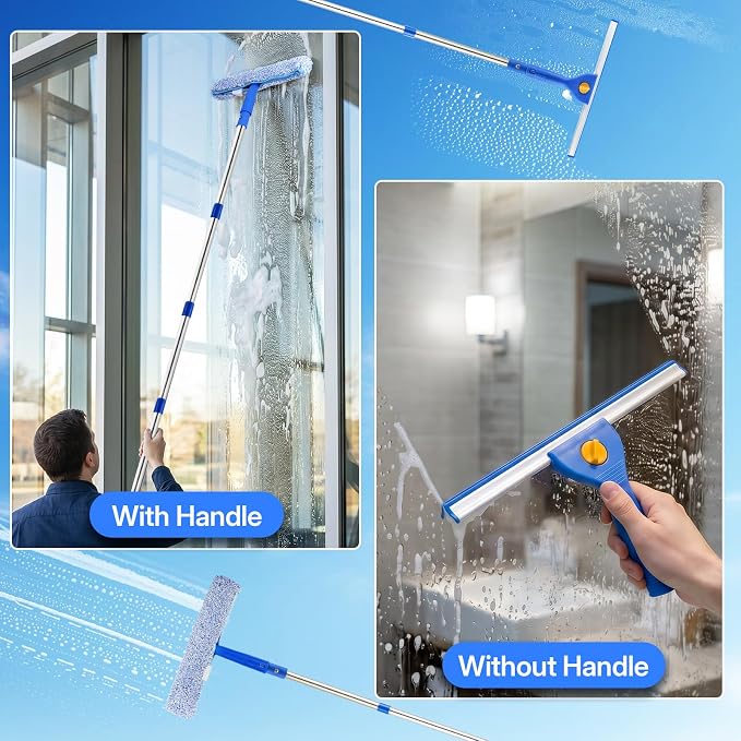 10Ft Window Cleaning Kit with Bucket 3 Gallon, 14" Window Squeegee and 15" Scrubber with 3m Long Handle, Professional Window Cleaning Equipment Washing Kit Cleaner Tool for Home Outdoor Commercial Use