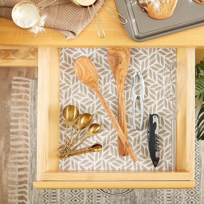 DII Fridge Liner Collection Non-Adhesive, Cut to Fit, 12x24, Stone Abstract Leaf, 6 Piece