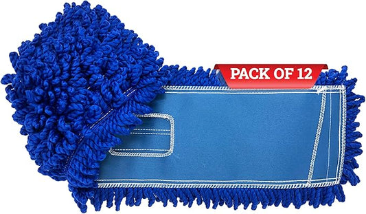 Kleen Handler 24 inch Microfiber Dust Mop | Medium Washable Commercial Mop Head Replacement, Pack of 12