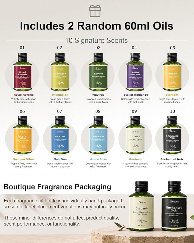 Hotel Collection Diffuser Machine,Fabric-Wrapped Design,Candlelight Atmosphere Lamp,1000 Sq Ft,Waterless Essential Oil Diffuser,Scent Air Machine for Home,Includes 2 x 60ml (2 oz) Oils - Black