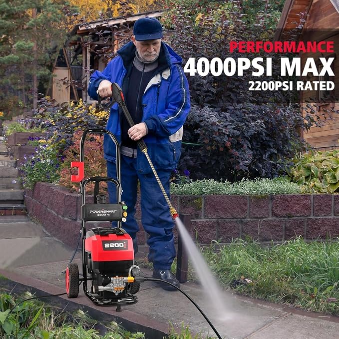 PowerSmart Electric Pressure Washer, 1.8GPM 4000PSI Max Power Washer with 35FT Power Cord & 27FT Hose, Soap Tank,Spray Gun