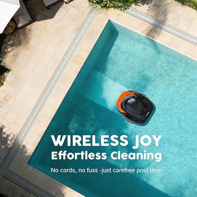 Robotic Pool Cleaner, Cordless Pool Vacuum with 18.5 GPM Powerful Suction,120-Min Runtime, Self-Parking, Pool Vacuum for Above-Ground & Flat Pools to 860 sq.ft,Orange
