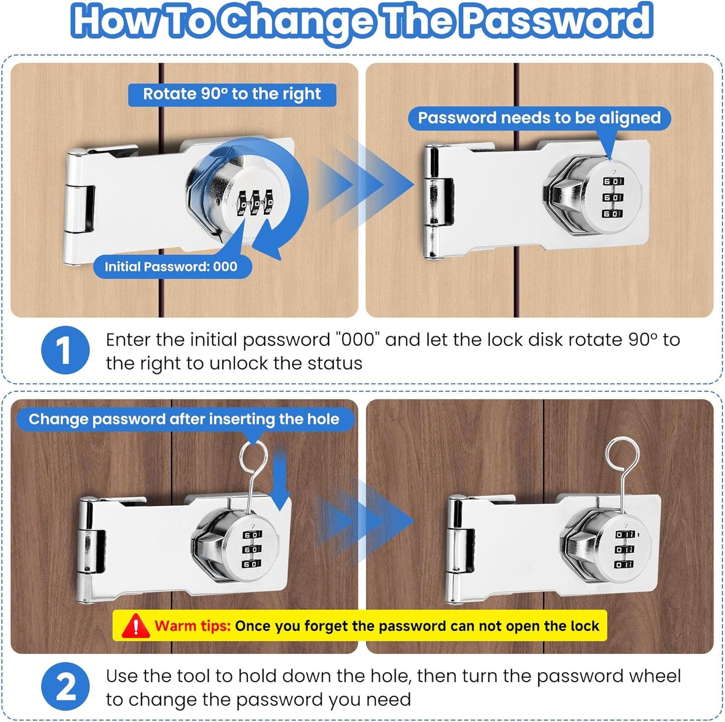 Keyless Cabinet Lock with Combination Code - 3-Digit Password Hasp Latch Lock for Drawers, Bifold Closet Door and Double Sided Door (Silver, 4.5 Inch)