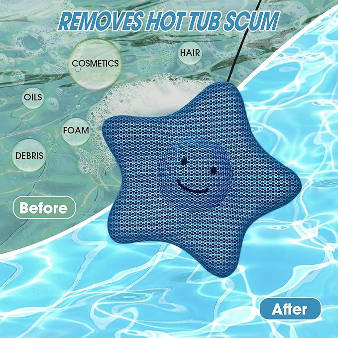 Hot Tub Scum Absorber, Hot Tub Accessories, Spa & Pool Scum Eliminating Balls,Hot Tub Scum Sponge for Hot Tub Oil Absorbing Sponge for Hot Tub Skimmer, Hot Tub Sponge Scum Remover (Starfish)