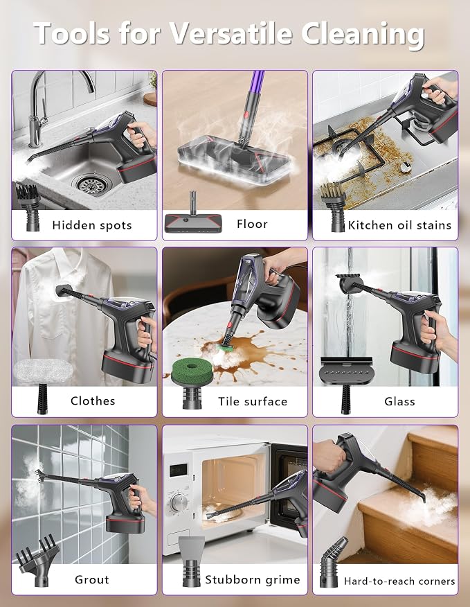 Heavy Duty Steam Mop for Floor Cleaning – All-in-One Detachable Handheld Steam Cleaner for Hardwood, Tile, Grout & Windows – Multipurpose Steamer for Home, Furniture, Walls & Decks