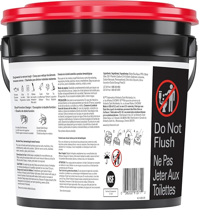 WypAll PowerClean ProScrub Heavy Duty Wet Towels (91371), Dual Action Cleaning, Large 9.5" x 12" Wipes, Bucket Included (6 Containers of 75 Sheets, 450 Sheet Total)