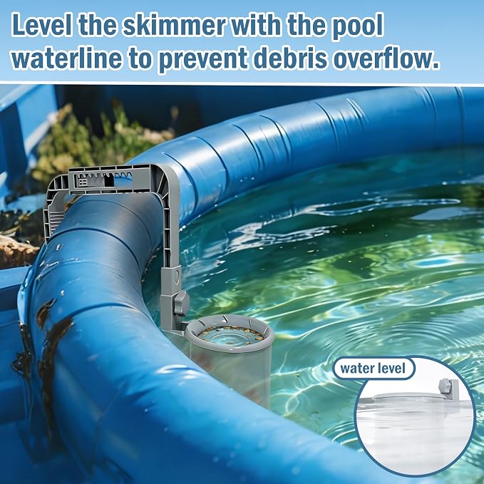 Above Ground Pool Skimmer, Wall Mount Surface Skimmer for Tubular & Inflatable Pools, Adjustable Brackets, Upgraded ABS Float-Resistant Lid, Pool Debris Filter