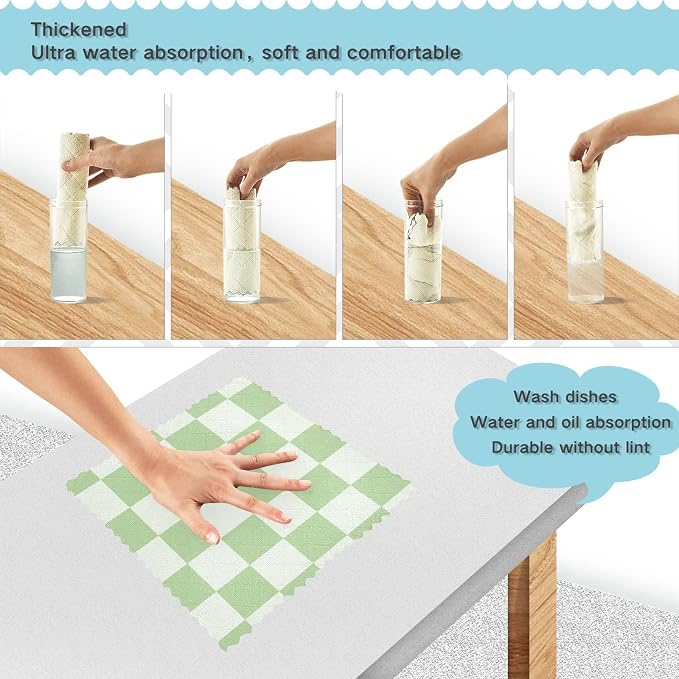 Checkered Mint Green and White Kitchen Towels Dish Cloths Set of 6 Microfiber Cleaning Cloths for Cars Super Absorbent Machine