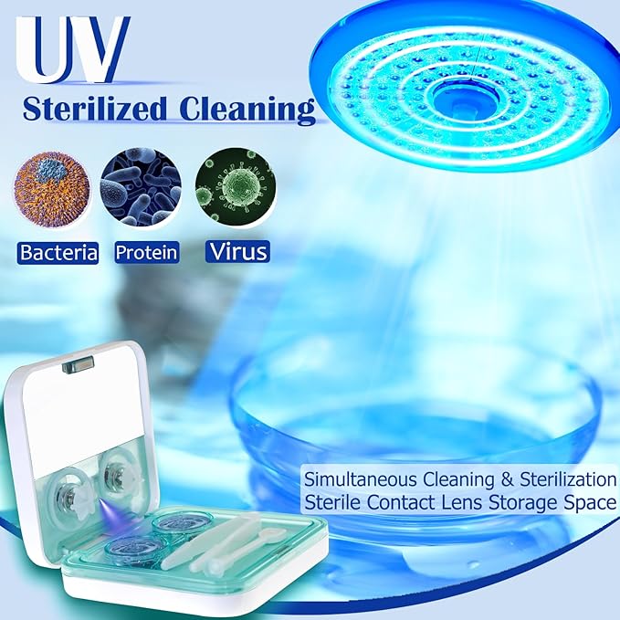 Contact Lens Cleaner Machine EV Plus, UV Cleaning Exclusive Rotating Soft Lens with Breathing LED Light Tweezer Soak Case Kit, Uniquely Designed Swirl-Motion for Long-Term Colored/Soft Lens