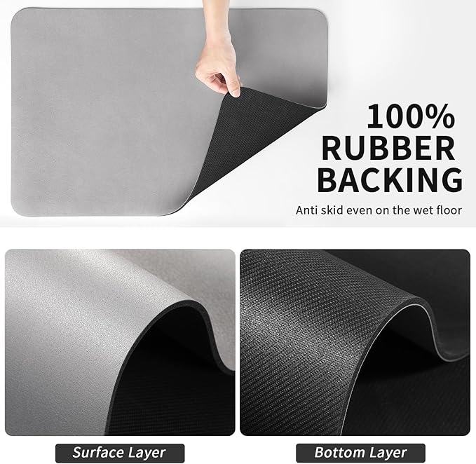 HotLive Dish Drying Mat for Kitchen Counter, Heat Resistant Drainer Mats with Non-slip Rubber Backed, Hide Stain Kitchen Super Absorbent Draining Mat, Easy to Clean Dish Rack Pad, Grey 16"x20"