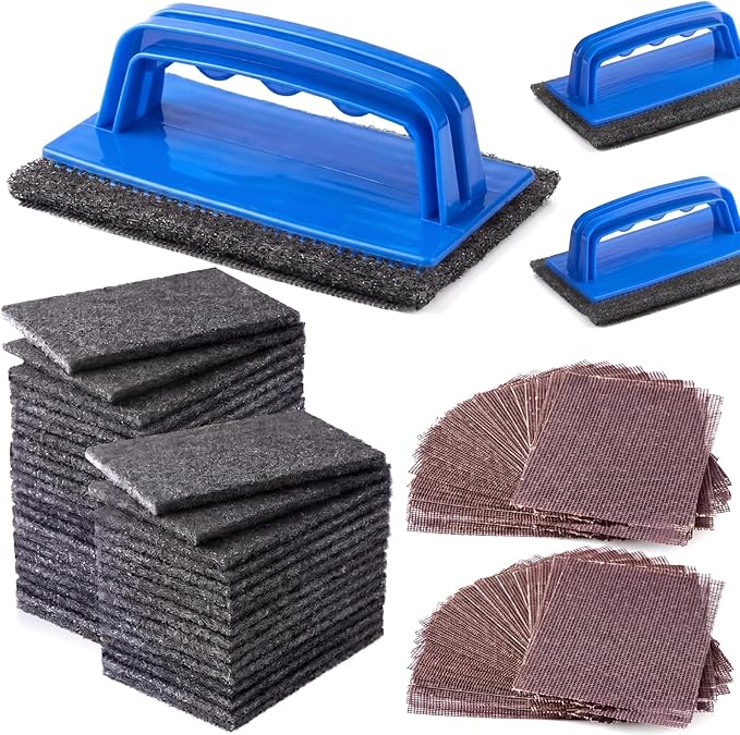 Reallnaive 93 Pcs Griddle Cleaning Kit Screen Holder Grill Screens Cleaning Pads Heavy Duty Abrasive Mesh Pads for Flat Tops, Cast Iron, Stainless Steel Griddle Cleaner Accessories Bundle (Blue)