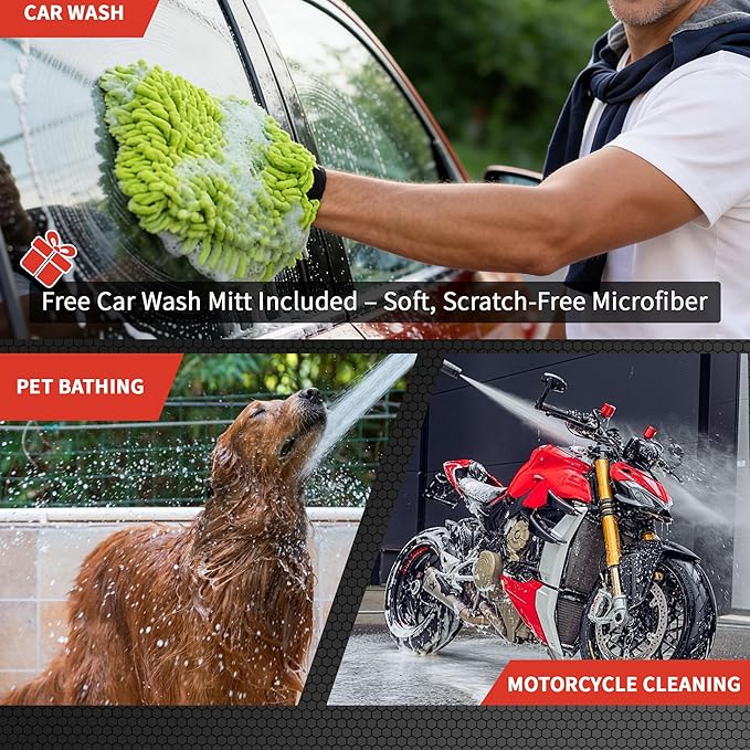 Pressure Washer Gun with Foam Cannon Kit, One-Button Switch Between Foam & Water, 1/4" Quick Connect, 5 Spray Nozzles, Car Wash Mitt, 1000-4000 PSI Pressure Washer Gun for Car Wash & House Cleaning