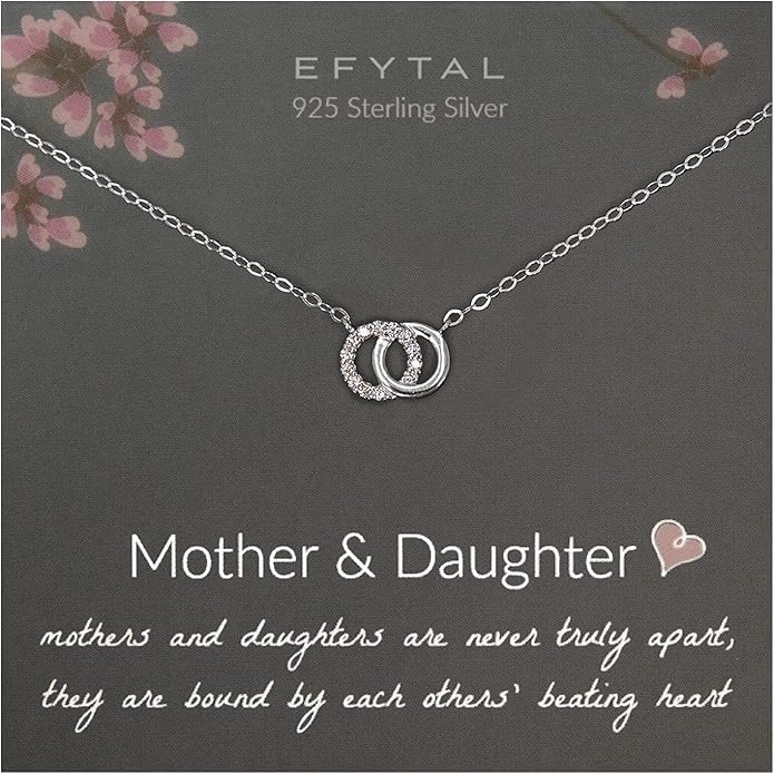 EFYTAL Mother Daughter Necklace, 925 Sterling Silver Mom Daughter Gifts, Mom Necklace for Women, Mother of the Bride Gifts