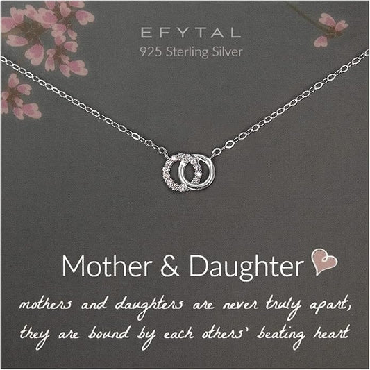 EFYTAL Mother Daughter Necklace, 925 Sterling Silver Mom Daughter Gifts, Mom Necklace for Women, Mother of the Bride Gifts