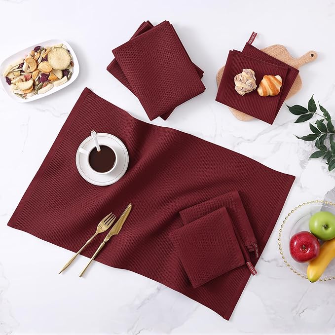 Homaxy 100% Cotton Waffle Weave Dish Cloths - 6 Pack Soft and Absorbent Dish Towels - 12 x 12 Inches Quick Dry Dish Rags - Burgundy