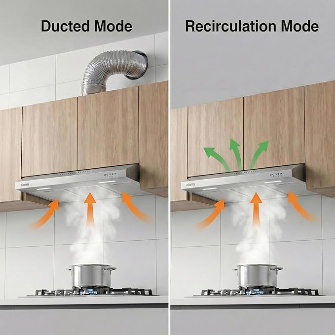 CIARRA Ductless Range Hood 30 inch Under Cabinet Hood Vent with 3 Speed Exhaust Fan Push Button Ducted and Ductless Convertible