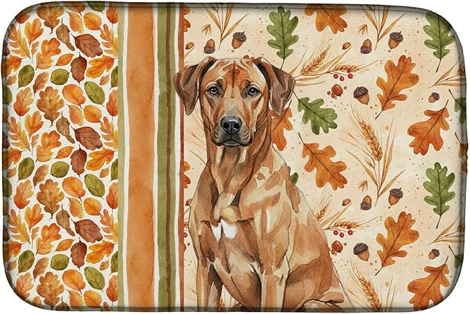 Caroline's Treasures Rhodesian Ridgeback Heirloom Fall Dish Drying Mat Absorbent Dish Drying Mat Pad for Kitchen Counter Dish Drainer Mat for Countertop, 14 x 21", Multicolor