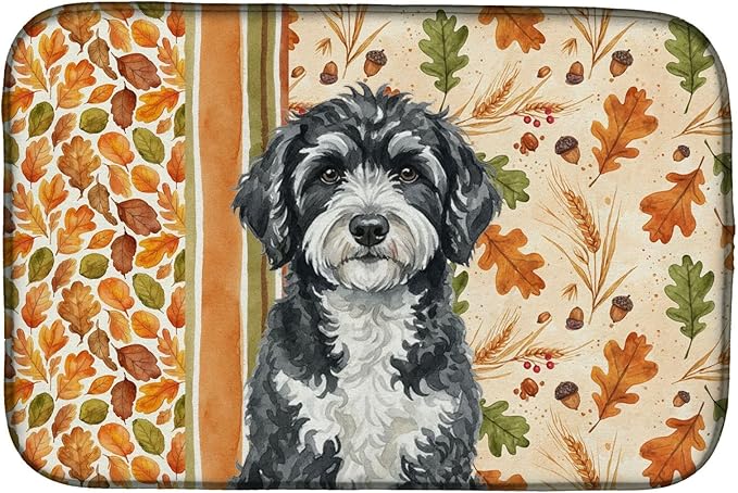 Caroline's Treasures Portuguese Water Dog Heirloom Fall Dish Drying Mat Absorbent Dish Drying Mat Pad for Kitchen Counter Dish Drainer Mat for Countertop, 14 x 21", Multicolor
