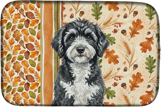 Caroline's Treasures Portuguese Water Dog Heirloom Fall Dish Drying Mat Absorbent Dish Drying Mat Pad for Kitchen Counter Dish Drainer Mat for Countertop, 14 x 21", Multicolor
