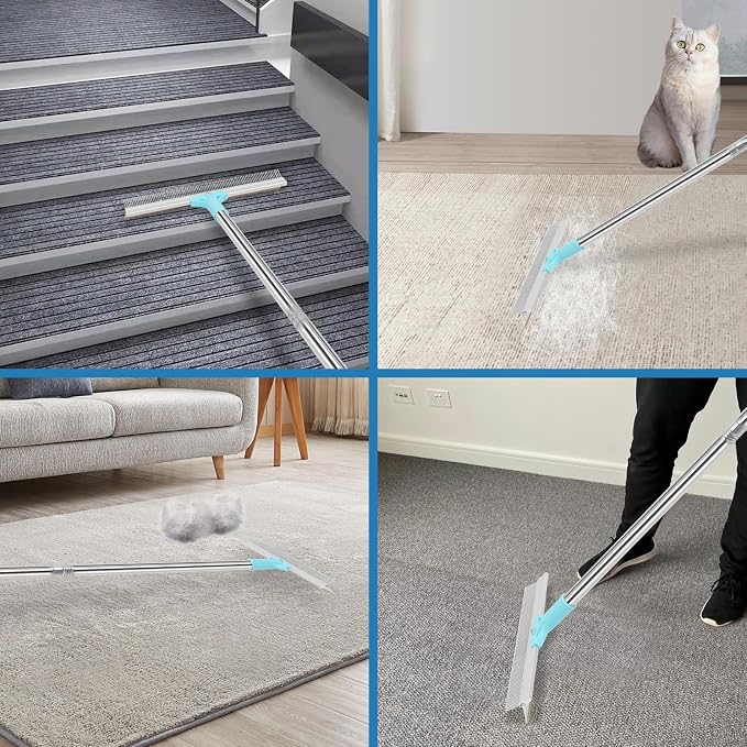 Carpet Rake for Pet Hair Removal，SANLIKE Reusable Pet Hair Remover with Adjustable Long Handle,Carpet Scraper Rake Dog Cat Hair Remover Tool for Rugs, Mats,Couch, Furniture