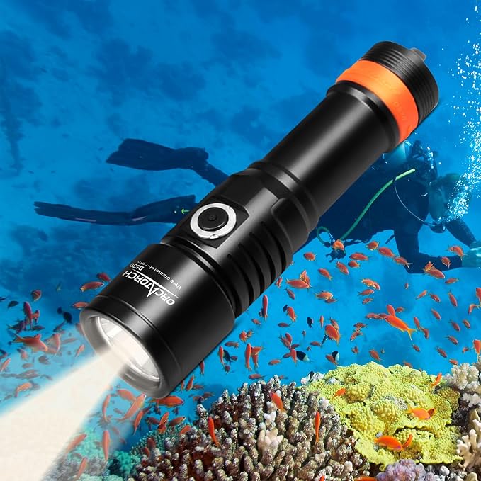 ORCATORCH D530 Scuba Dive Light 1300 Lumens, Titanium Alloy Diving Flashlight with Waterproof IP68, Diving Flashlight 3 Lighting Modes for Underwater 150m Diving (5000K Warm White Light